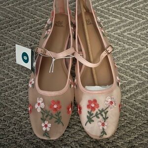 Wild Fable Pink Flats with Floral Embroidery